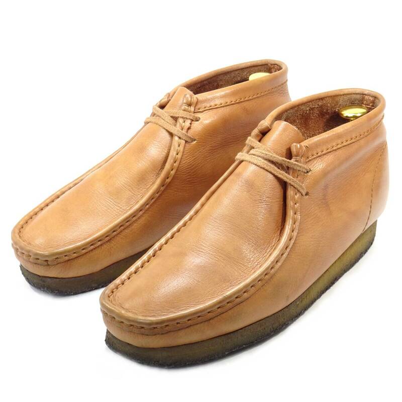 即決 Clarks Wallabees 25.0cm ワラビーブーツ クラークス メンズ 茶 ブラウン 本革 モカシン 本皮 カジュアル 革靴 クレープソール 紳士靴