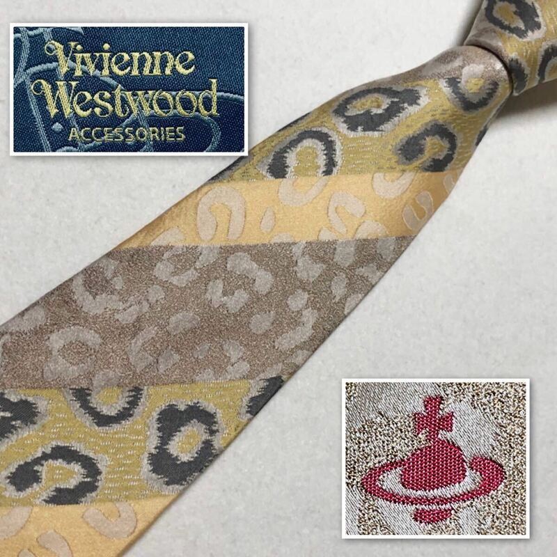 ■美品■Vivienne Westwood accessories ヴィヴィアンウエストウッドアクセサリー　ネクタイ　ストライプ　ネコ科　シルク100% イタリア製