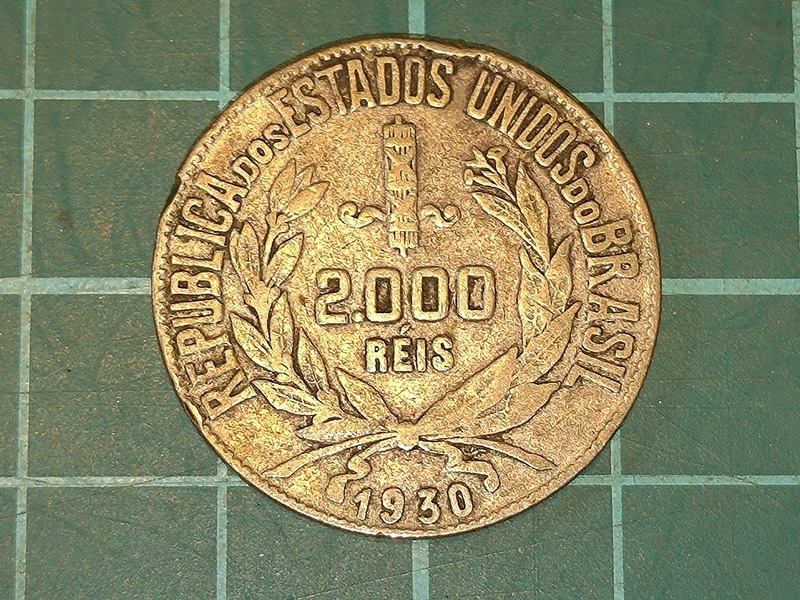 【1円スタート】ブラジル連邦共和国　2000レイス銀貨　1930年