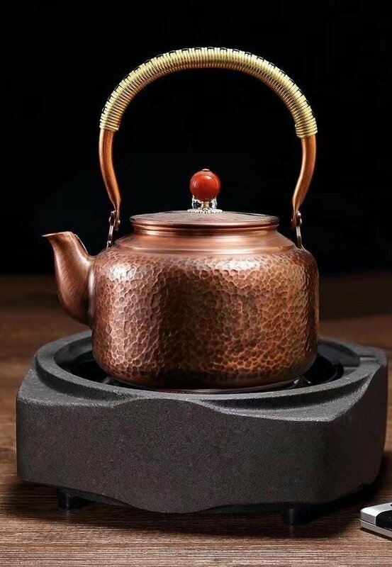 最高傑作 銅製 重量感 ハンドメイド 槌目 手作りの銅瓶 紫銅製 提梁壺 銅びん 茶道具 新品 1400ML