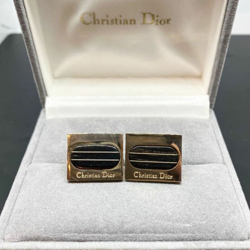 【クリスチャンディオール】ChristianDior カフス ゴールド×ブラックカラー ヴィンテージ 紳士 小物 ビジネス（202405120）