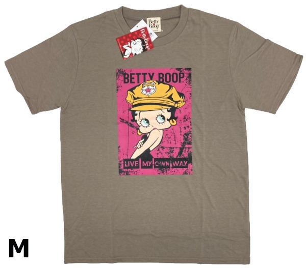 即決新品 ベティ 半袖Tシャツ 男女兼用 メンズサイズ M モカ系 B柄 Betty Boop 送料無料