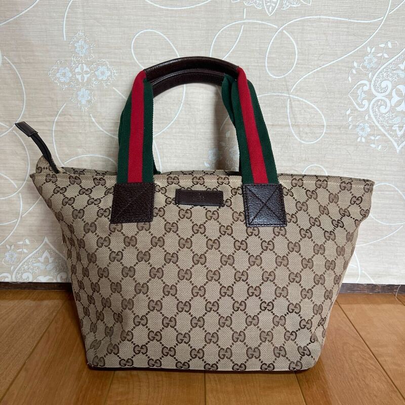 美品/GUCCI グッチ　GG トートバッグ　ハンドバッグ　シェリーライン ベージュ系 レザー 