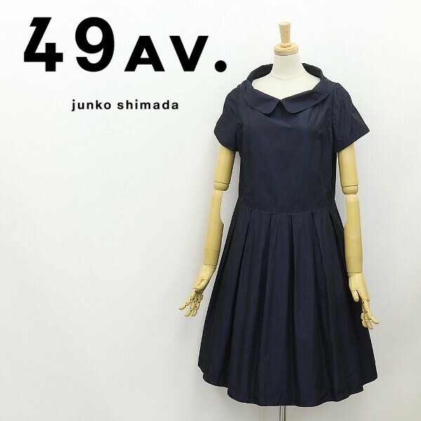 ◆49AV. Junko shimada 49アベニュー ジュンコ シマダ タック フレア 半袖 ショートスリーブ ワンピース 紺 ネイビー 40
