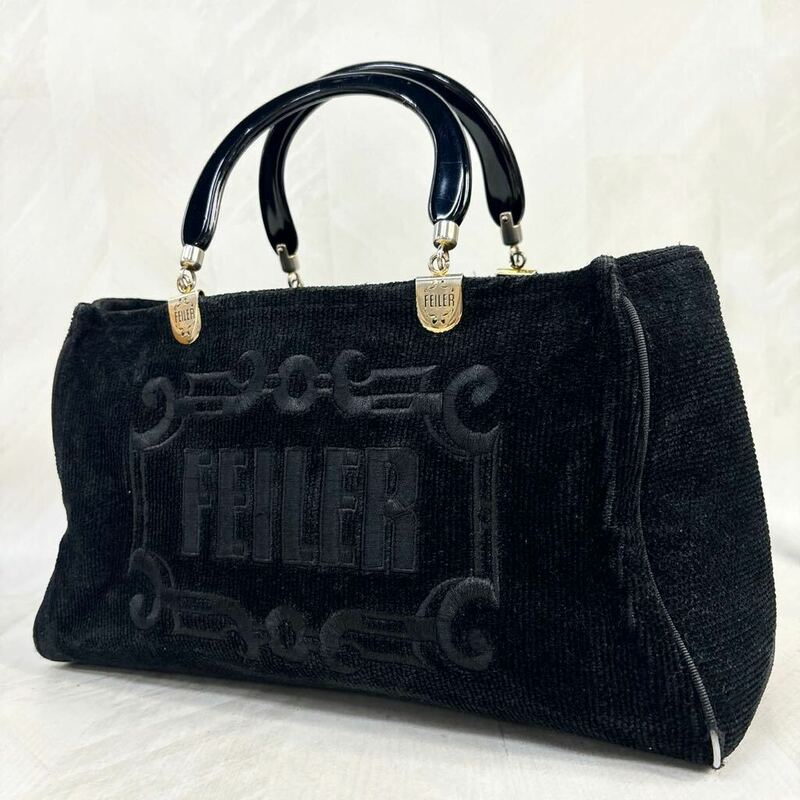 240517- FEILER フェイラー デカロゴ ハンドバッグ ブラック 黒 レディース 鞄 婦人バッグ