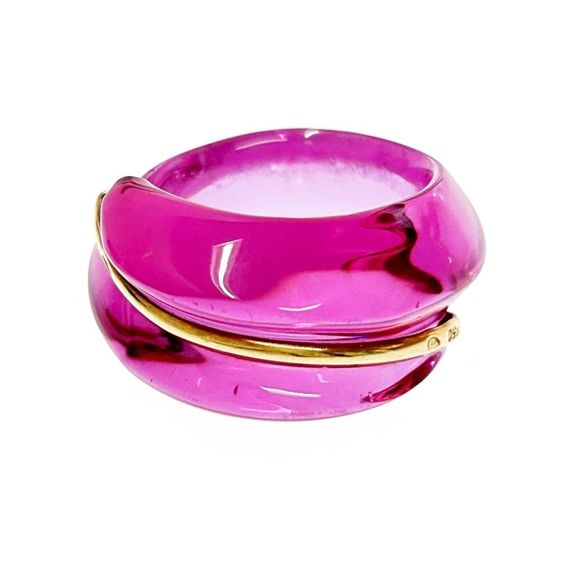 【箱付き】 Baccarat バカラ ゴールド クリスタルガラス コキアージュ リング 7.7g パープル 750刻印 271126 リング・指輪