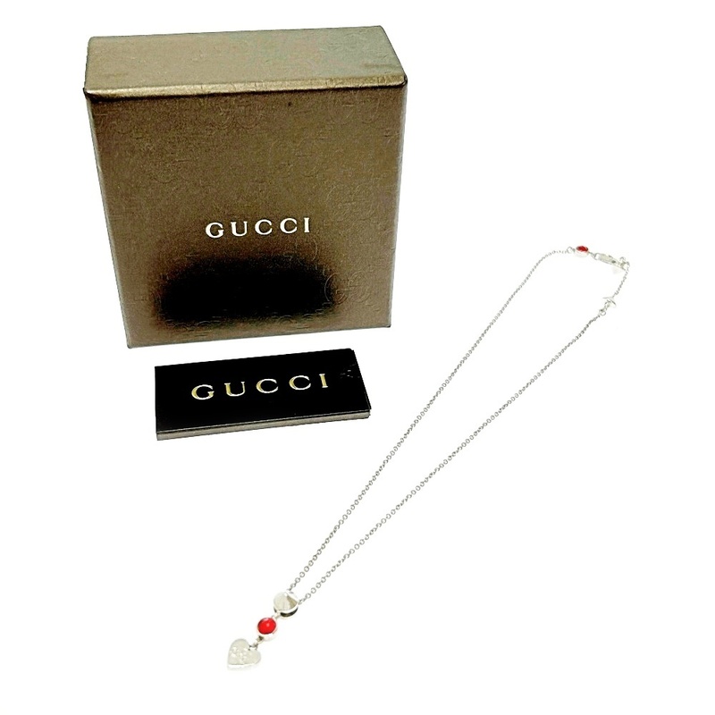 【箱付き】 GUCCI グッチ シルバー カラーストーン ハートモチーフ ネックレス 6.2g レッド 925刻印 271138 ネックレス