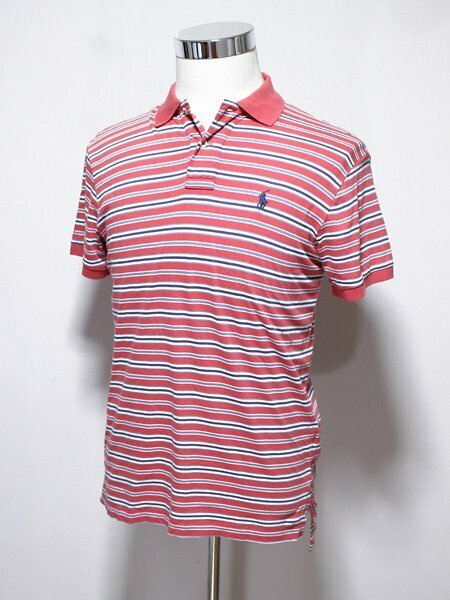 Polo ラルフローレン ホースロゴ刺繍 カスタムフィット 薄手 ボーダー 半袖 襟付きシャツ S