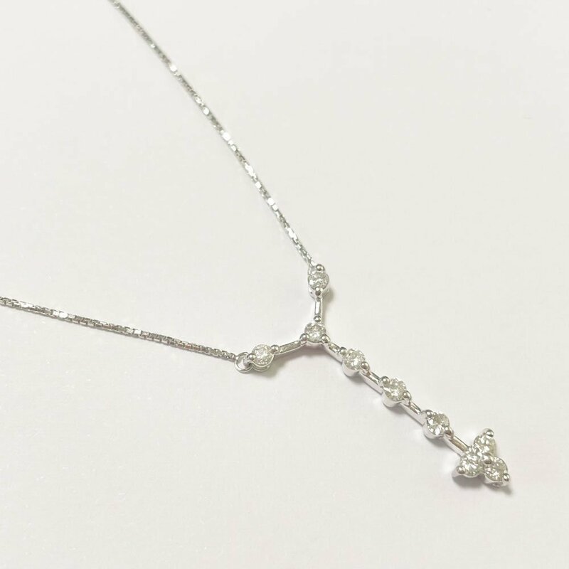 Pt850/900　ダイヤモンド0.31ct　デザインネックレス　プラチナカラー　ベネチアンチェーン