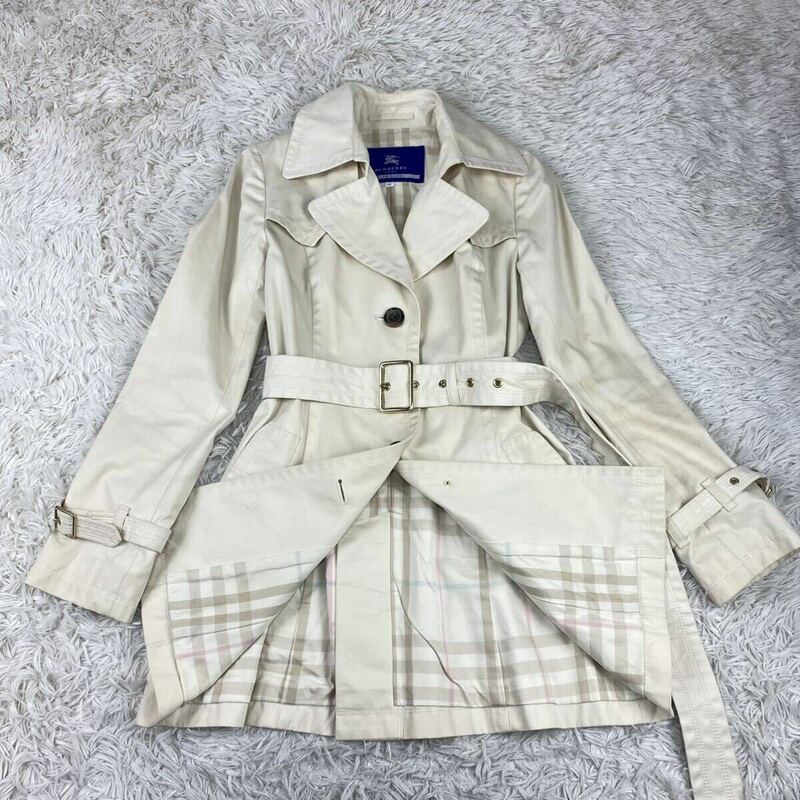 【大人気】BURBERRY バーバリーブルーレーベル ノバチェック トレンチコート ロングコート ベルト 金金具 三陽商会