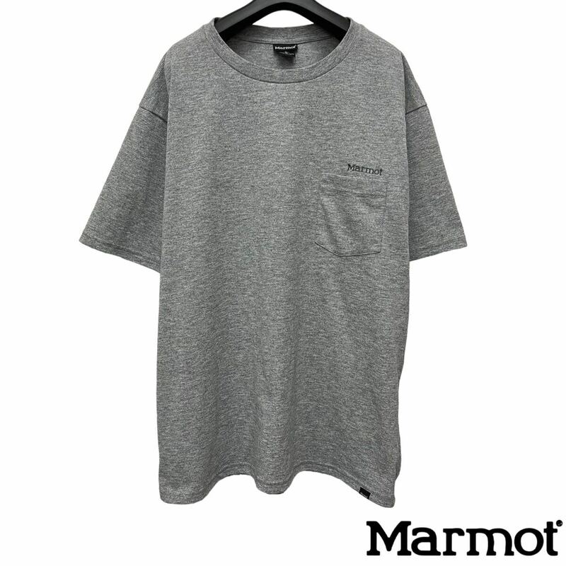 marmot /マーモット メンズ 半袖Ｔシャツ XLサイズ 速乾・ドライ ロゴ刺繍 胸ポケット グレー O-2108