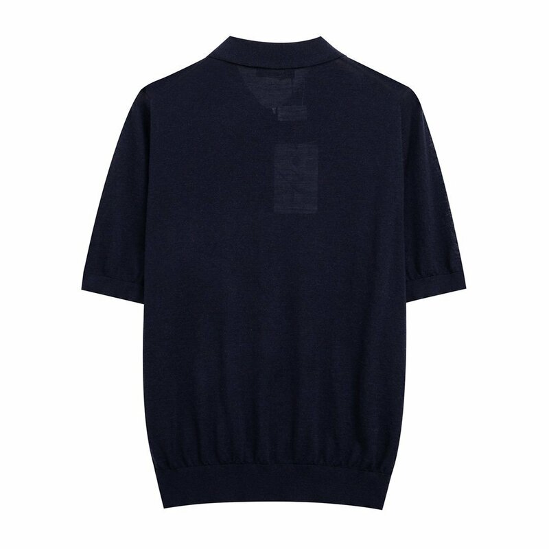 Loro Piana　ロロピアーナ メンズ 半袖 ニットポロシャツ Tシャツ 春夏 ネイビー 4XLサイズ ニットカットソー トップス ウール