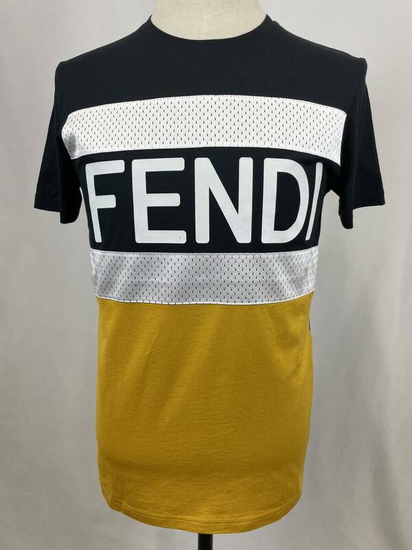 FENDI(フェンディ) ロゴT メッシュ切り替えT M ブラック/イエロー 正規品 41