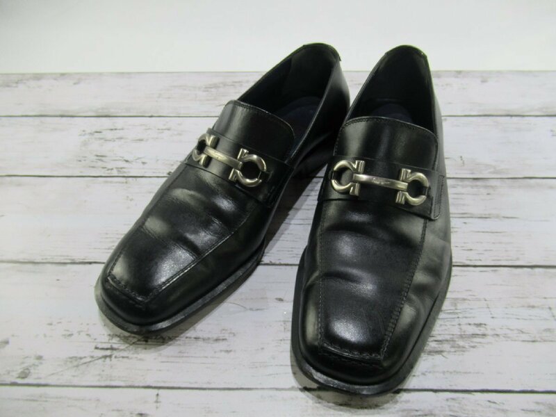 ★【B送900円】　342　Salvatore Ferragamo　サルヴァトーレフェラガモ　ガンチーニ　ビジネスシューズ　レザー　ローファー　黒　6 1/2EEE