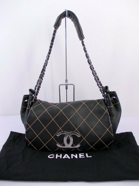 ★ CHANEL シャネル ワイルドステッチ ショルダーバッグ ハンドバッグ レザー ブラック 黒 シルバー 中古