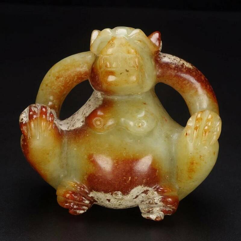 極上珍品 清代 和田玉彫 玉熊 古擺件 古置物 手彫り 極細工 中国古美術 古美味 蔵出