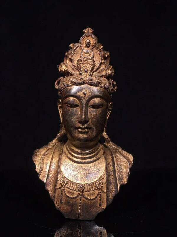 極上珍品 古銅彫 観音像 仏頭 仏教古美術 中国古美術 古美味 蔵出