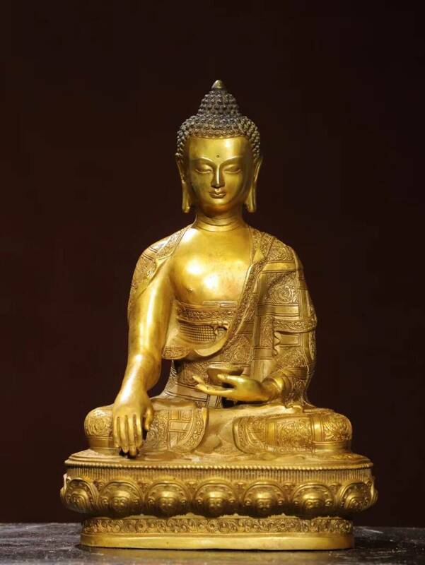 極上珍品 古銅彫 塗金 釋迦摩尼像 仏教古美術 極細工 中国古美術 古美味 蔵出