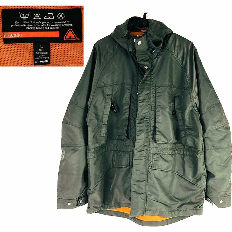 ヴィンテージ エアウォーク マウンテンパーカー オリーブ オレンジ Lサイズ | airwalk vintage jacket ナイロンパーカー ミリタリー MA-1