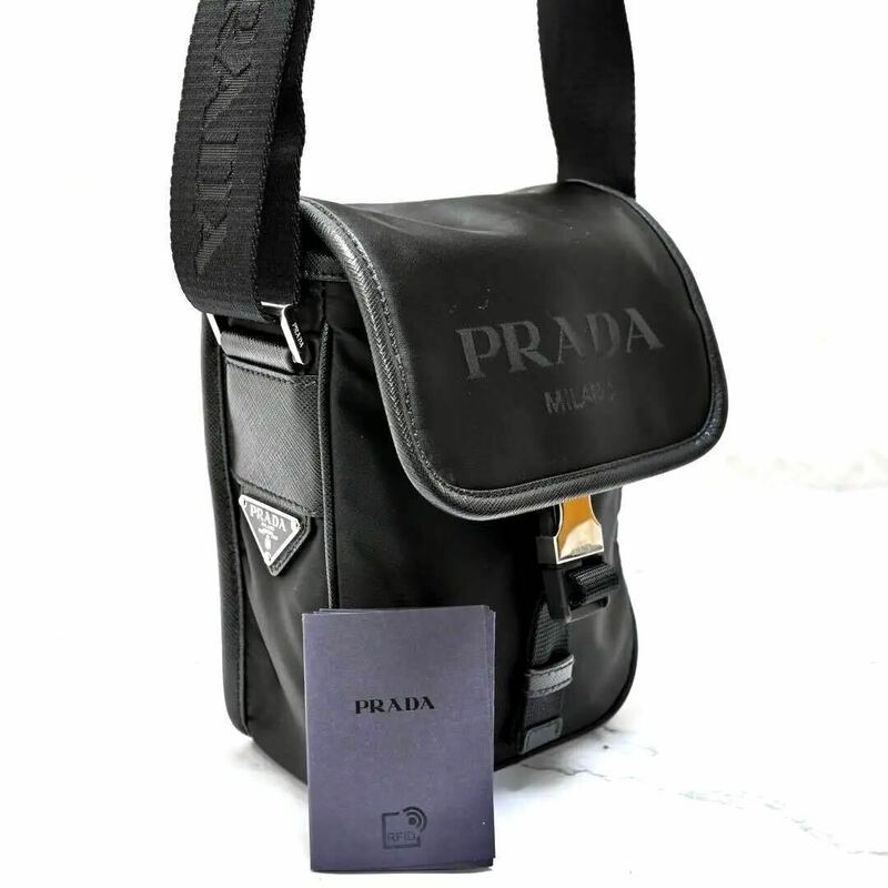 極美品　現行近　プラダ PRADA ショルダーバッグ　リナイロン　サフィアーノレザー Re-Nylon Saffiano Leather