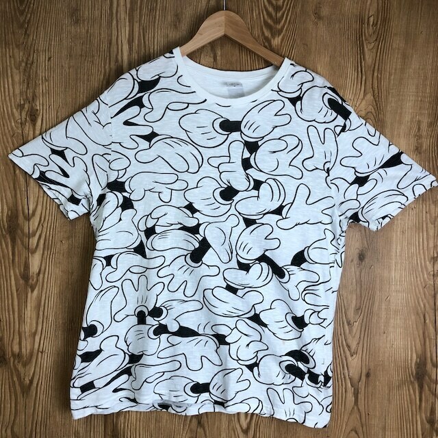 総柄 MICKEY MOUSE ハンドデザイン Tシャツ メンズ Mサイズ ミッキーマウス ディズニー 古着 e24051906