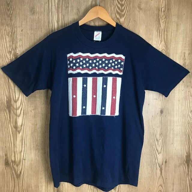 USA製 90s VINTAGE JERZZES 星条旗 スター柄 生地縫い付け Tシャツ メンズ Lサイズ 90年代 ジャージーズ 古着 e24052511