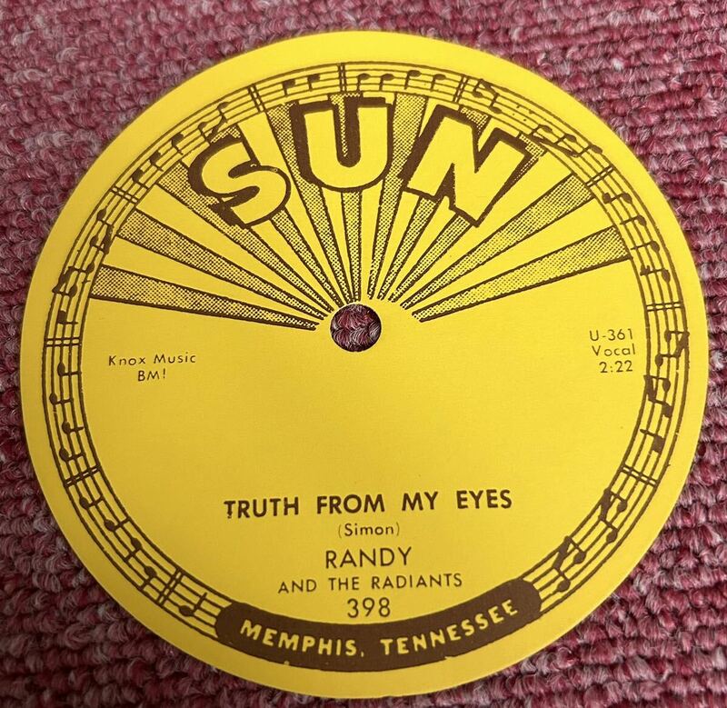 Randy&The Radiants・Sun-398・レーベルのみ・盤ナシ・ホンモノ・エルヴィス・Elvis・