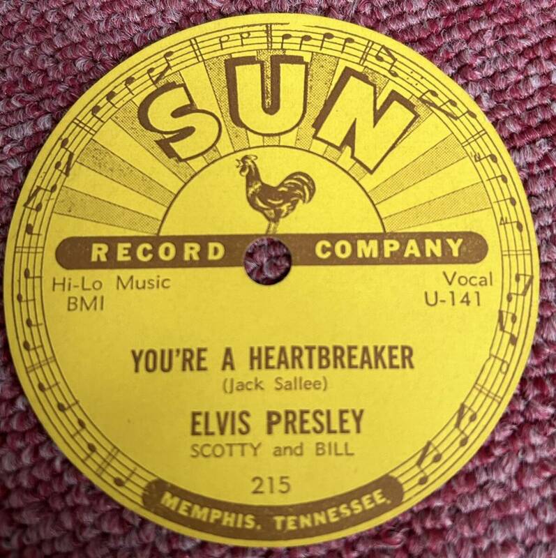 エルヴィス・Elvis・Sun215・78rpm・レーベルのみ！・ウラ黄ばみ・ホンモノ・盤ナシ・