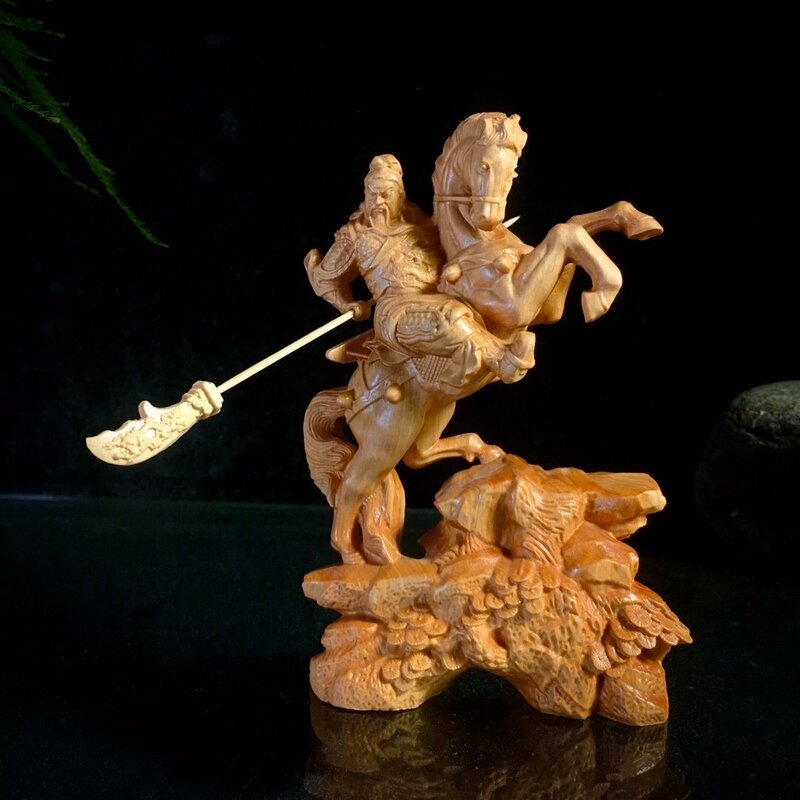 新入荷★極上品★精密彫刻　仏師で仕上げ品 馬をまたぐ関公 彫刻工芸品