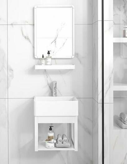 実用☆家庭用壁掛け式手洗器キャビネット組み合わせ家庭用簡易セラミックス洗面台池 2色から選択可能