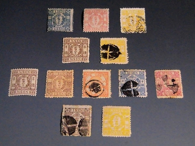 古い切手①　桜切手１２枚　和紙・洋紙・仮名無し・仮名入り　/手彫切手