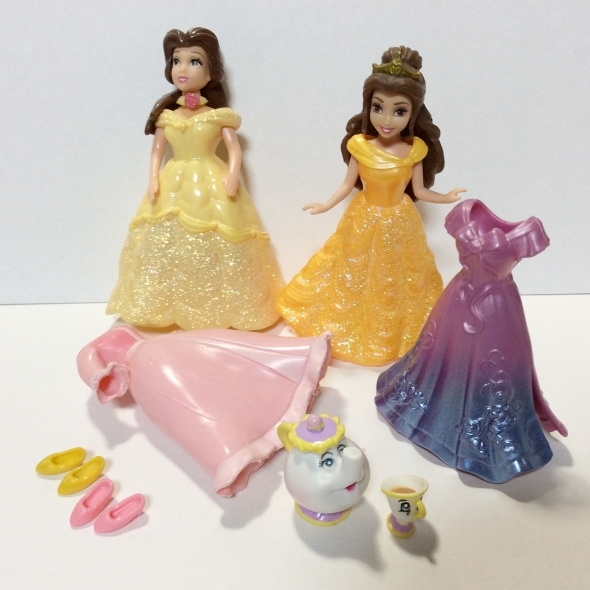 ※ラバーの衣類に傷みあり ２個セット ディズニー プリンセス マジッククリップ ドール 着せ替え人形 ドレス フィギュア
