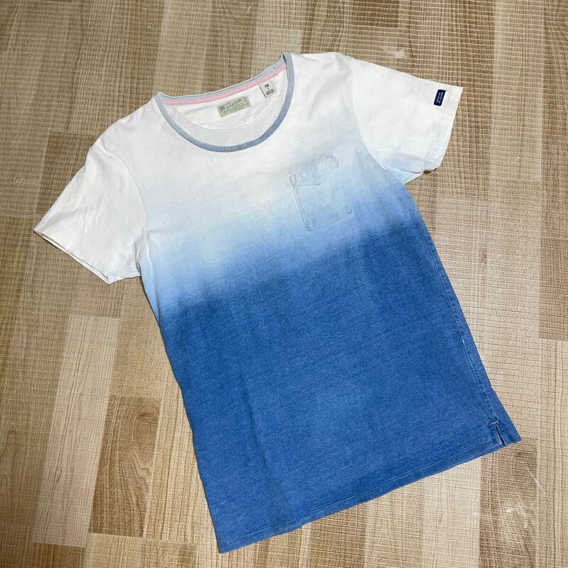 SCOTCH&SODA スコッチ&ソーダ Tシャツ S グラデーション カットソー 半袖 ポケット インディゴ pocket Tee