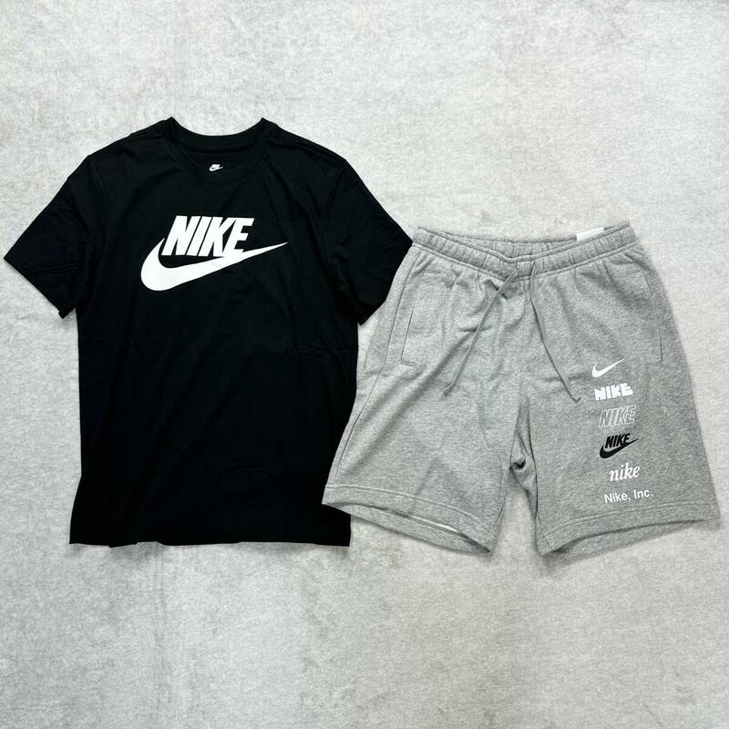 新品未使用 NIKE Lサイズ ナイキ セットアップ Tシャツ ハーフパンツ カットソー 人気ロゴ 定番 ショーツ ブラック 黒 スウェット 正規品