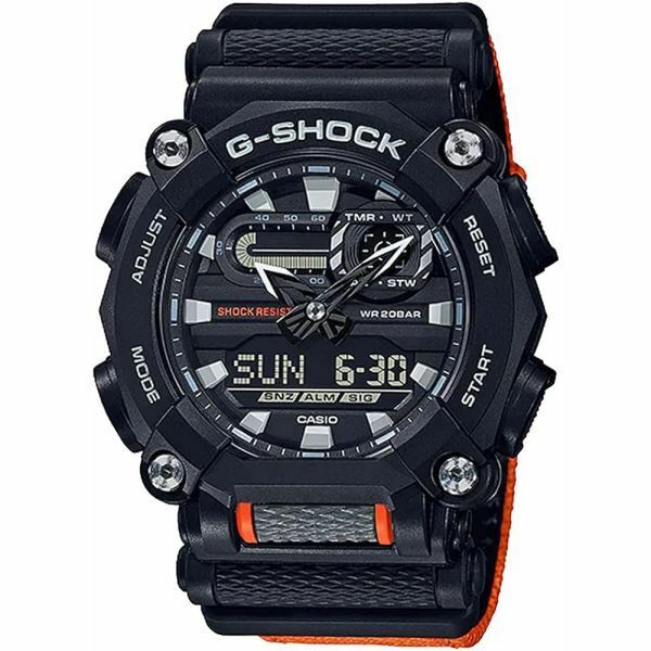 未使用 CASIO カシオ G-SHOCK Gショック GA-900C-1A4(GA-900C-1A4JF同等) 黒×橙 布ベルト アナデジ 腕時計