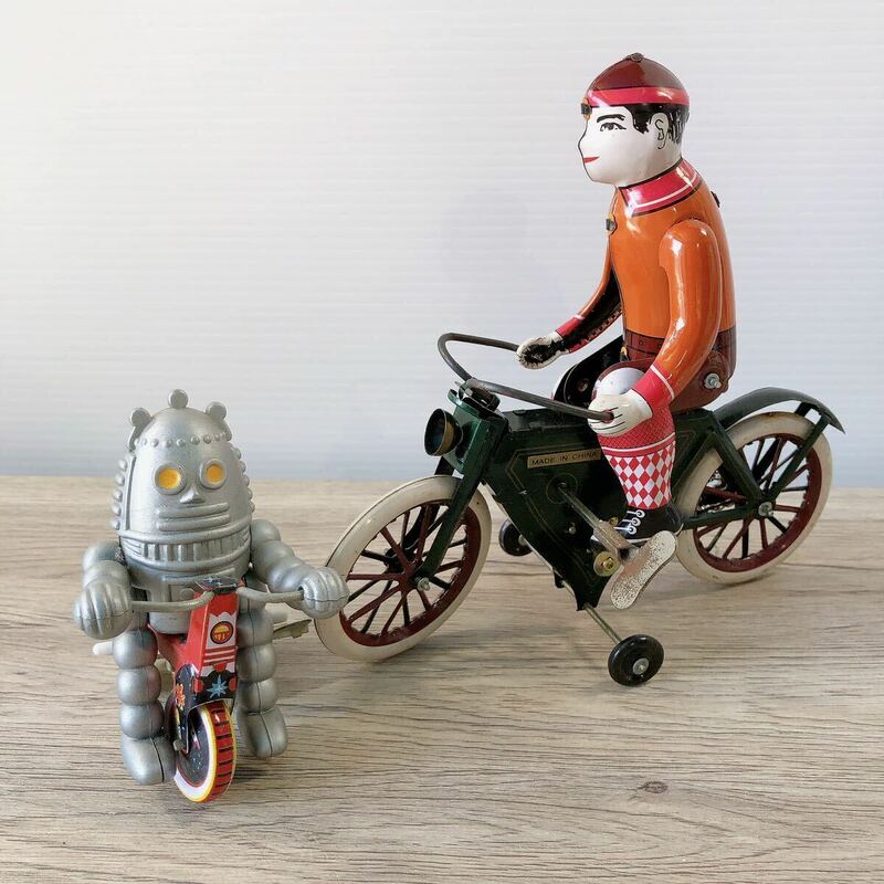 1スタ　ゼンマイ式 ブリキ おもちゃ ブリキのおもちゃ　バイク 自転車 三輪車 人形 昭和レトロ レトロ レトロ雑貨 アンティーク ビンテージ