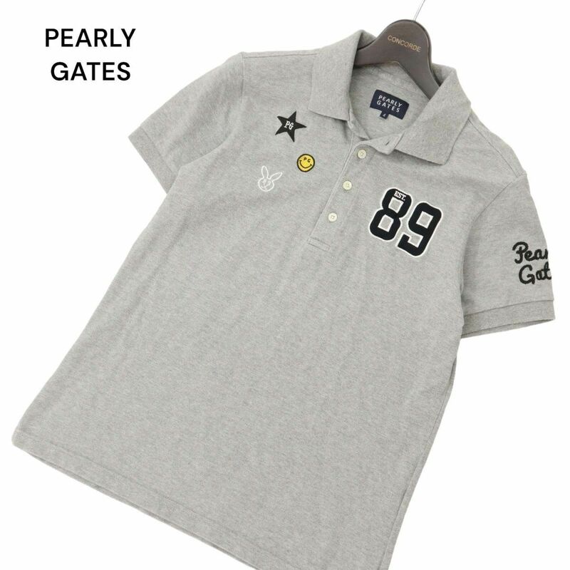 PEARLY GATES パーリーゲイツ 春夏 半袖 ロゴ刺繍★ ポロシャツ Sz.4　メンズ グレー ゴルフ 日本製　C4T04906_5#A