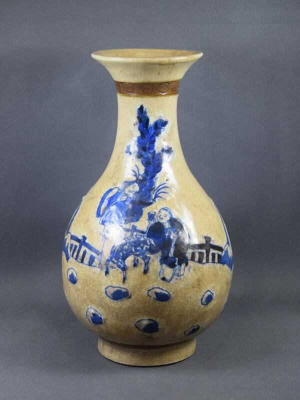 中国古玩　花瓶　花入　花器　壺　人物図　染付　唐物　華道具　茶道具　陶器