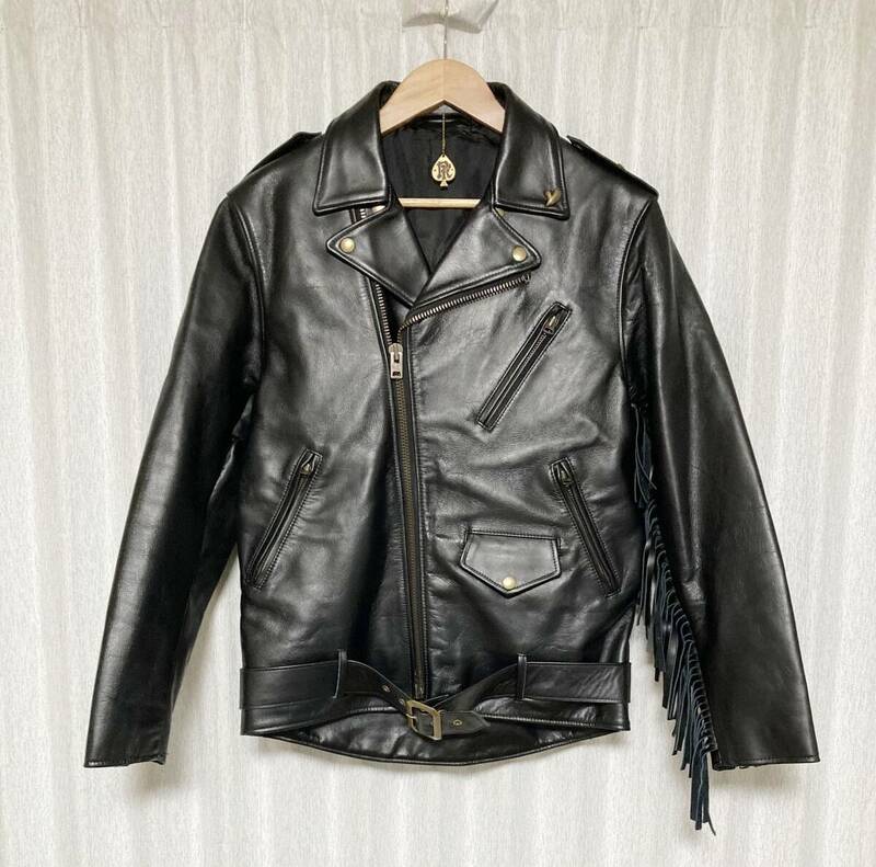 美品 [FIRSTRUST] 定198,000 FRT ONE LOVE FRINGE W-LEATHER フリンジ ダブルライダース レザージャケット M 牛革 KKB002 ファーストラスト