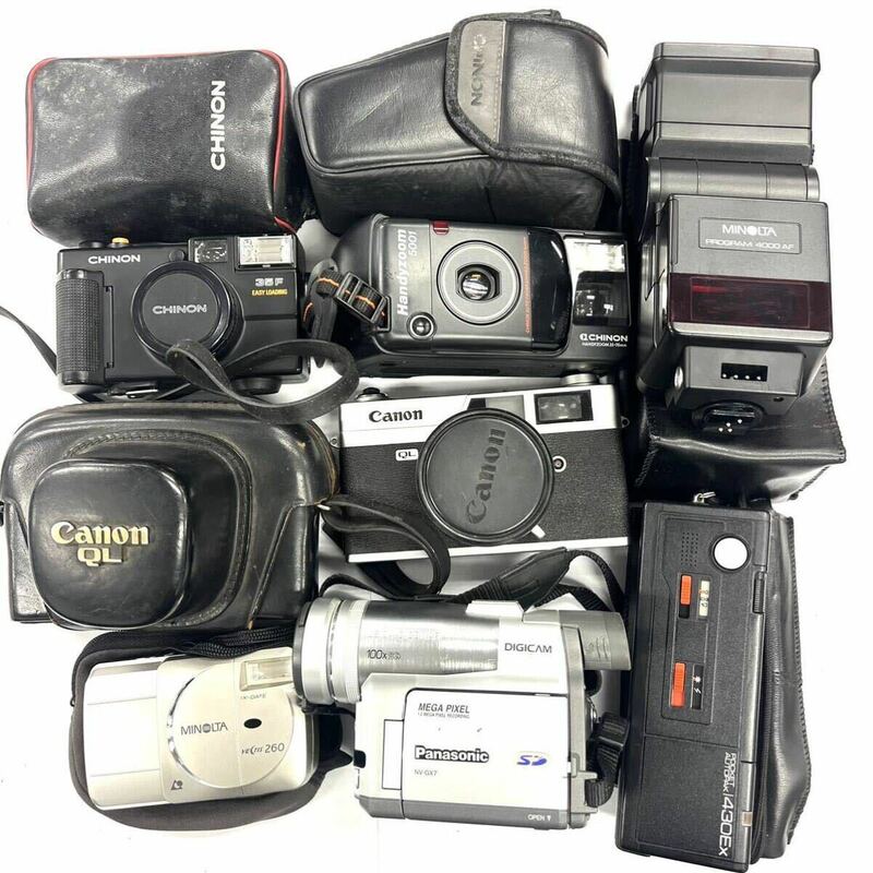 N450 フィルムカメラ ビデオカメラ ストロボ まとめ Canon キャノン MINOLTA CHINON Panasonic パナソニックジャンク品 中古 訳あり