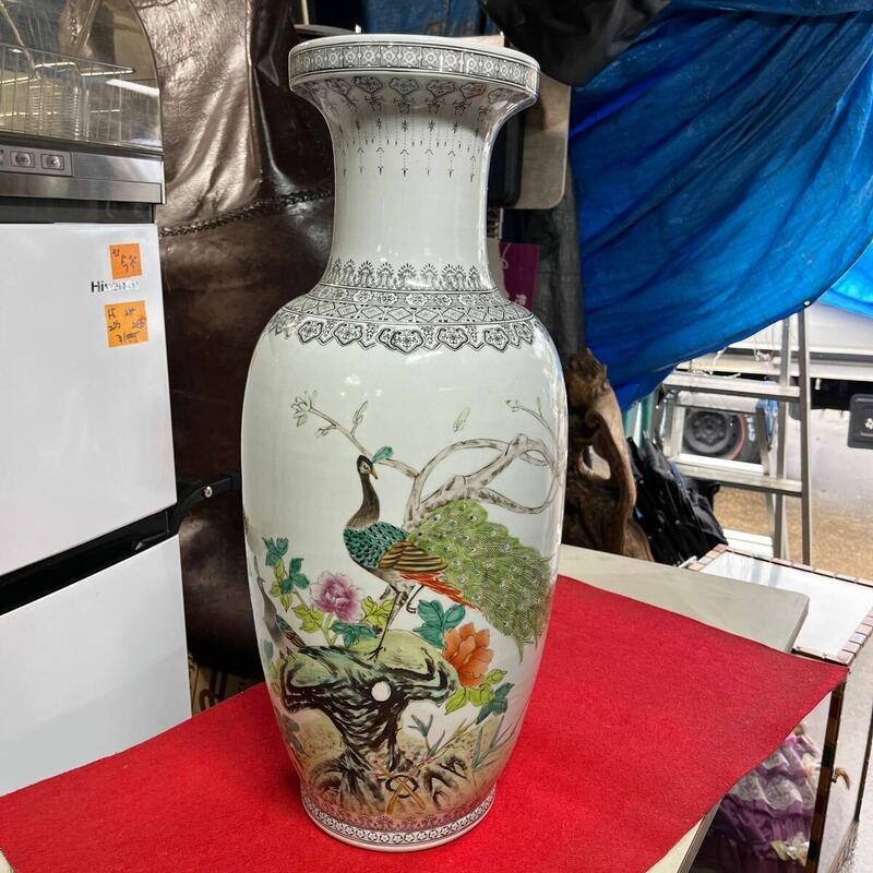 ◯中国美術 ・景徳鎮製・高さ62cm・孔雀・花器 ・壺 ・花瓶