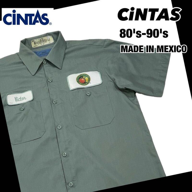 80's-90's シンタス CiNTAS ワッペン刺繍 薄手半袖ワークシャツ
