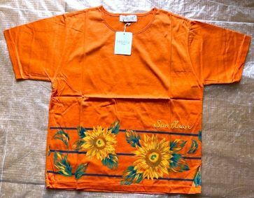 【新品・タグ付】MAIANNE　オレンジ色地に向日葵柄レディース半袖Tシャツ　Mサイズ