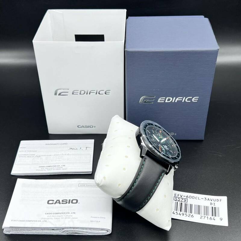 未使用 CASIO カシオ EDIFICE エディフィス EFV-600 グリーン 腕時計 クォーツ 電池切れ 説明書 箱付 g5-19