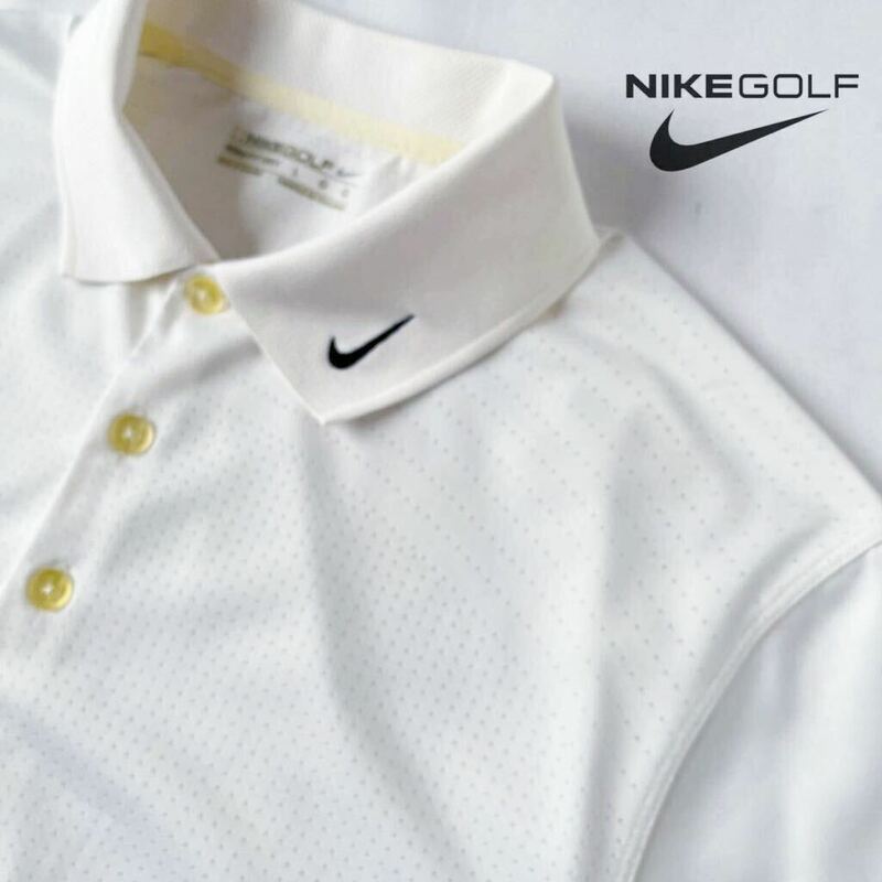 (美品) ナイキ ゴルフ NIKE GOLF FIT DRY 吸汗速乾 ポロシャツ L オフ ホワイト 半袖 シャツ 
