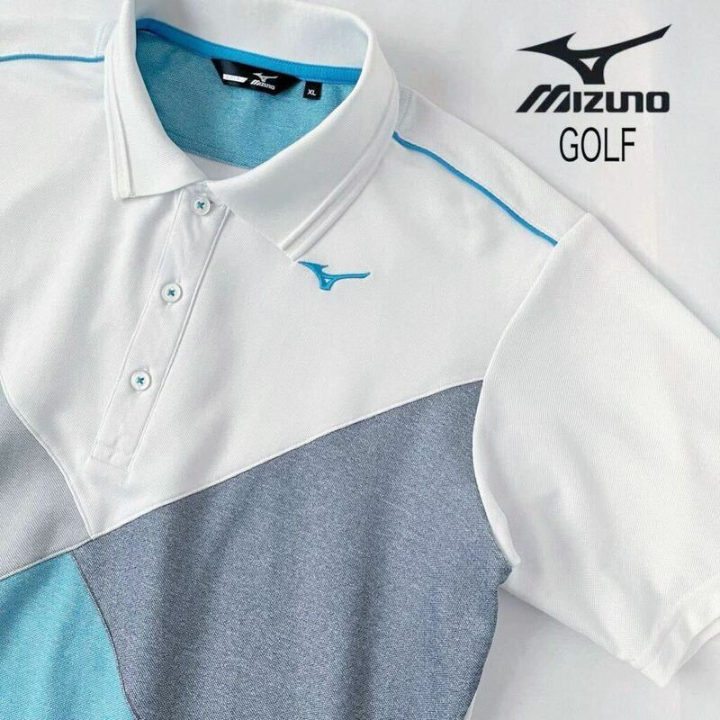 ミズノ ゴルフ MIZUNO GOLF 吸汗速乾 ポロシャツ XL ホワイト ブルー グレー 半袖 シャツ ゴルフウェア