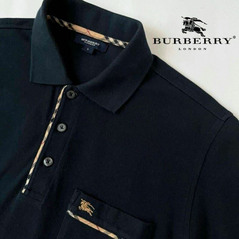 バーバリー ロンドン BUBERRY LONDON ポロシャツ S (日本M ) ブラック ノバチェック 半袖 鹿の子 シャツ 黒 