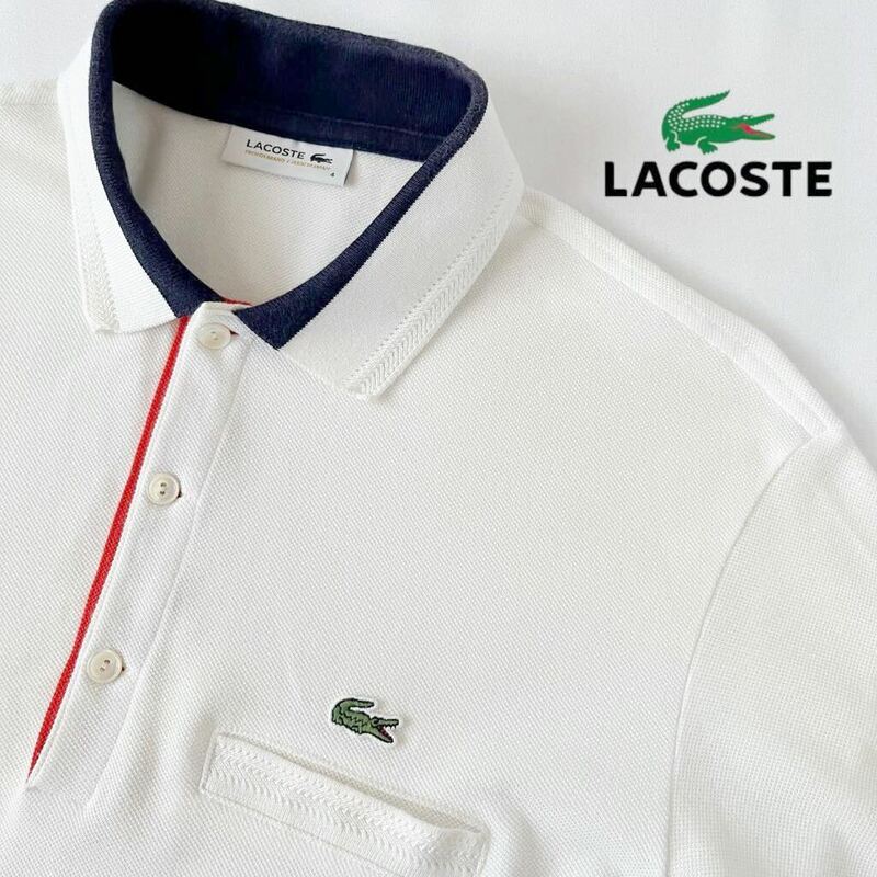 ラコステ LACOSTE ポロシャツ 4 (L) オフ ホワイト ネイビー オレンジ 半袖 シャツ PH506E