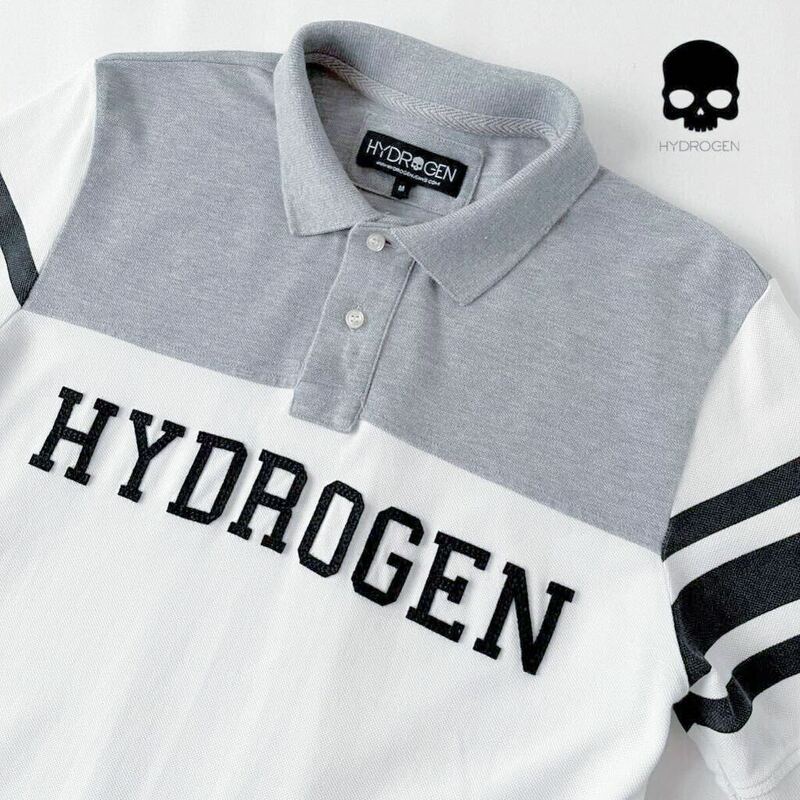 ハイロドゲン HYDROGEN ポロシャツ M グレー ホワイト ブラック ダメージ加工 半袖 シャツ