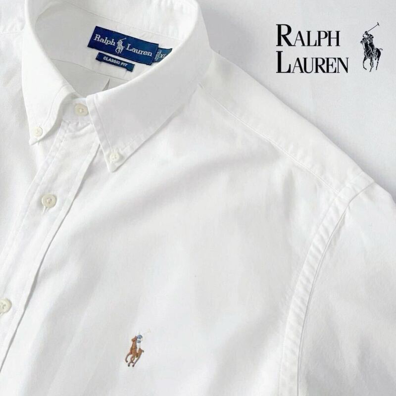 (美品) ラルフローレン RALPH LAUREN ボタンダウン オックスフォード 半袖シャツ XL オフ ホワイト オーバーサイズ CLASSIC FIT 白 シャツ